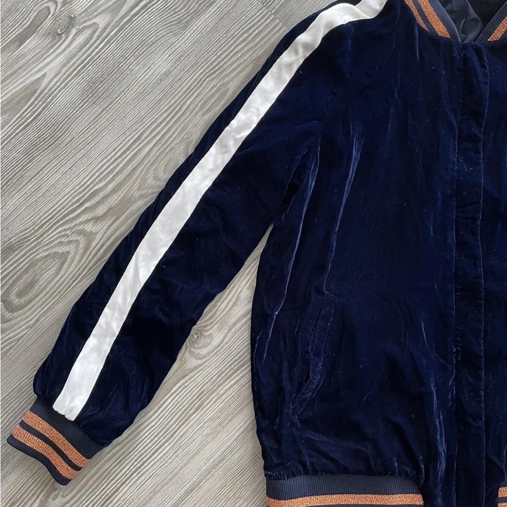 Zara Trafaluc Floral Embroidered Bomber Jacket in Crushed Velvet NWOT - Picture 8 of 9